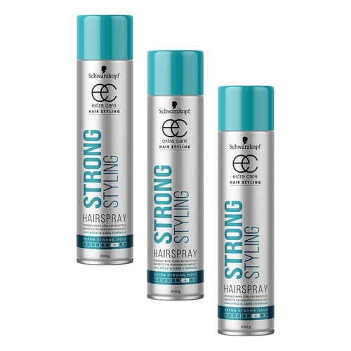 Schwarzkopf Extra Care Strong Styling Hairspray Extra Strong Hold 250g Pack of 3