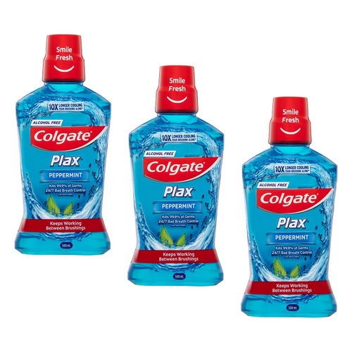 Colgate Plax Mouthwash Peppermint 500mL Pack of 3