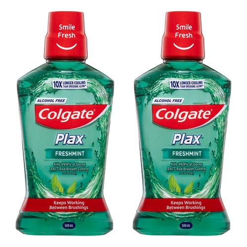 Colgate Plax Freshmint Alcohol Free Mouthwash 500mL Pack of 2