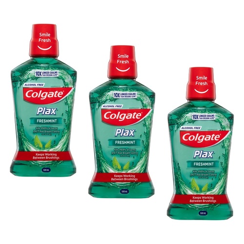 Colgate Plax Freshmint Alcohol Free Mouthwash 500mL Pack of 3