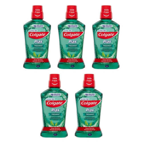 Colgate Plax Freshmint Alcohol Free Mouthwash 500mL Pack of 5