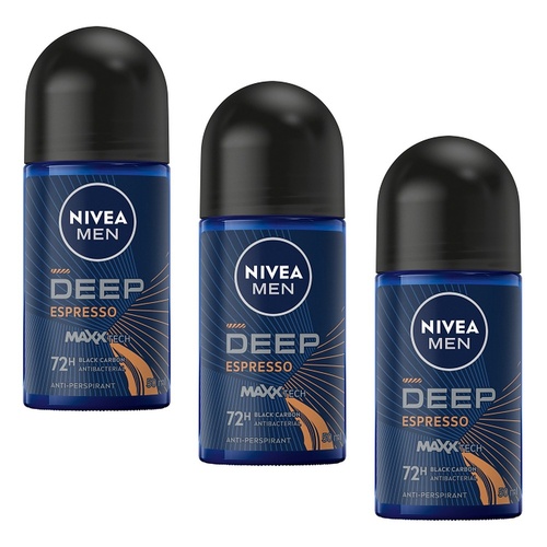 Nivea Men Deep Espresso 72H Anti-Perspirant Roll-On 50mL Pack of 3