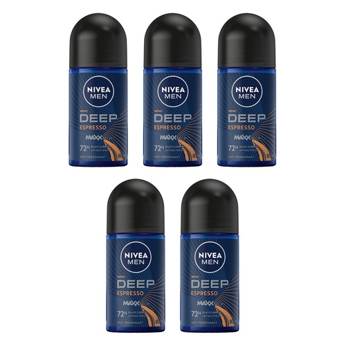 Nivea Men Deep Espresso 72H Anti-Perspirant Roll-On 50mL Pack of 5