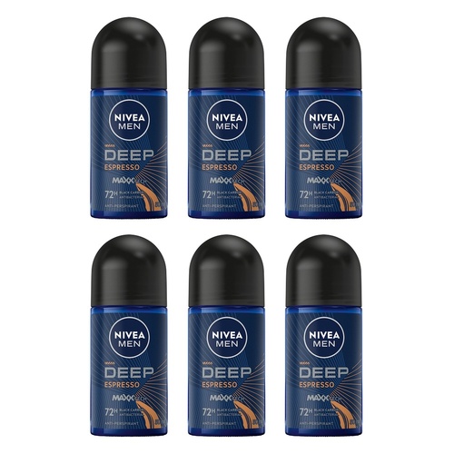 Nivea Men Deep Espresso 72H Anti-Perspirant Roll-On 50mL Pack of 6