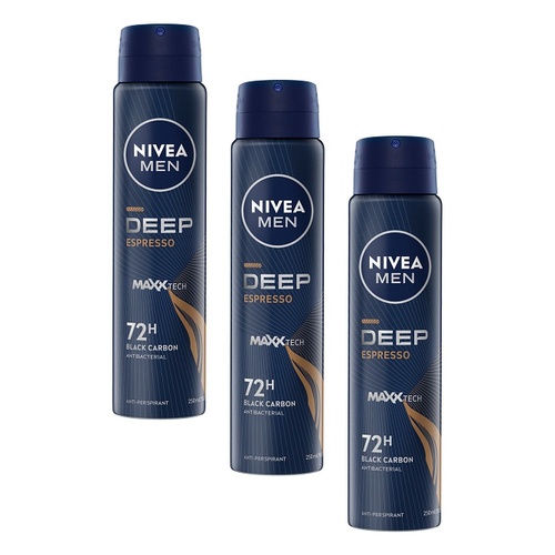 Nivea Men Deep Espresso 72H Anti-Perspirant 250mL x 6 Bundle of 3