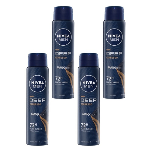 Nivea Men Deep Espresso 72H Anti-Perspirant 250mL x 6 Bundle of 4