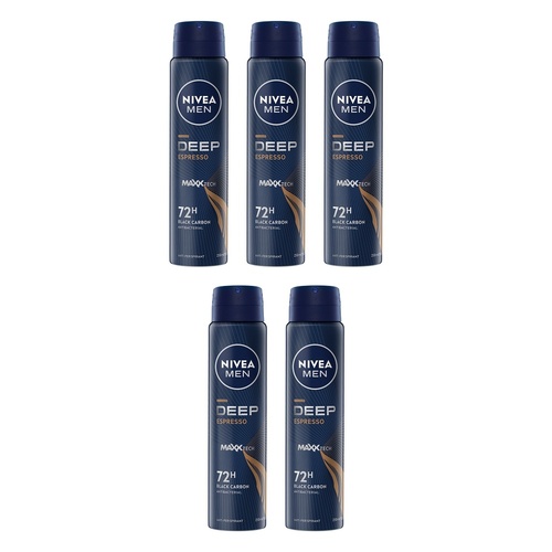 Nivea Men Deep Espresso 72H Anti-Perspirant 250mL x 6 Bundle of 5