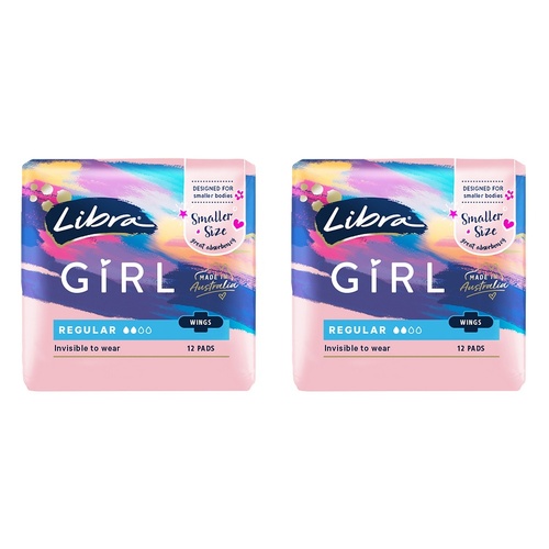 Libra Girl Regular Pads with Wings 12 Pack x 6 Bundle of 2