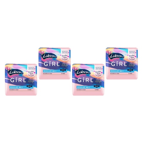 Libra Girl Regular Pads with Wings 12 Pack x 6 Bundle of 4