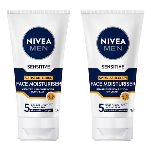 NIVEA MEN Sensitive Face Moisturiser SPF15 75mL Pack of 2