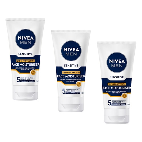 NIVEA MEN Sensitive Face Moisturiser SPF15 75mL Pack of 3