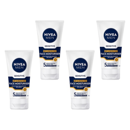 NIVEA MEN Sensitive Face Moisturiser SPF15 75mL Pack of 4