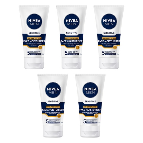NIVEA MEN Sensitive Face Moisturiser SPF15 75mL Pack of 5