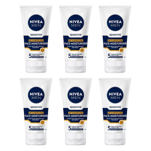 NIVEA MEN Sensitive Face Moisturiser SPF15 75mL Pack of 6