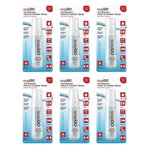 soap2GO Anti-Bacterial Hand & Surface Spray 30mL Pack of 6