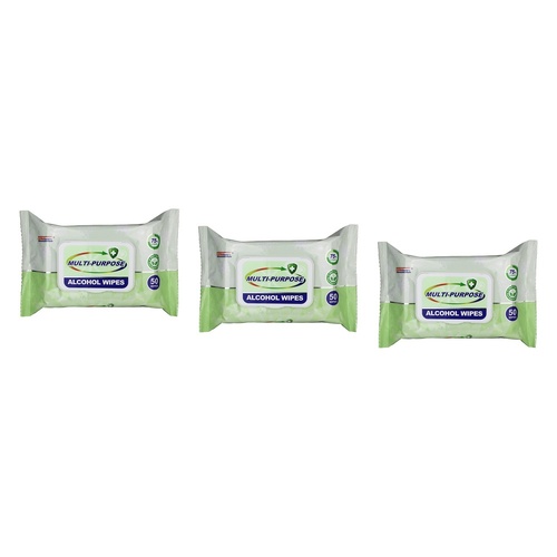Germisept Multi-Purpose Alcohol Wipes 50 Pack Bundle of 3