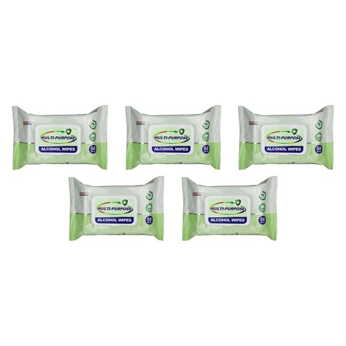 Germisept Multi-Purpose Alcohol Wipes 50 Pack Bundle of 5
