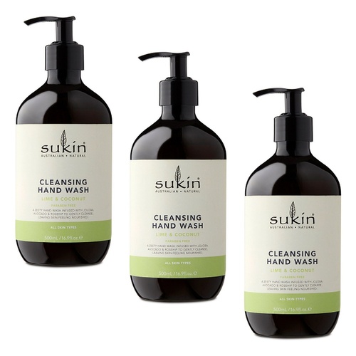 Sukin Cleansing Hand Wash Lime & Coconut 500mL Pack of 3