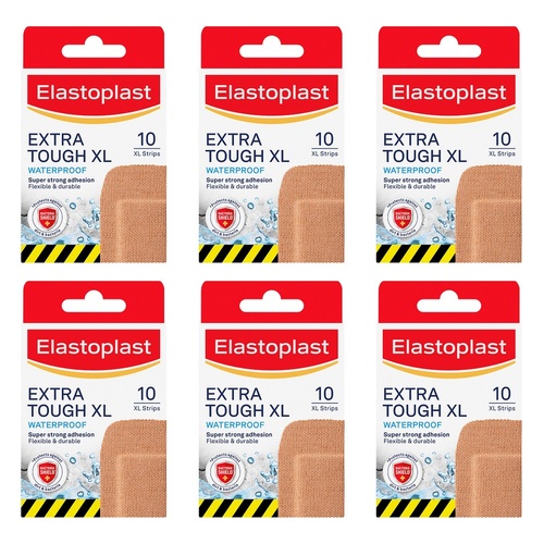 Elastoplast Extra Tough XL Waterproof Plasters 10 Pack Bundle of 6