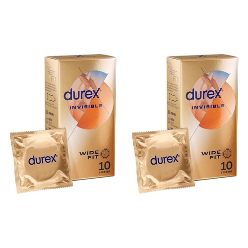 Durex Invisible Wide Fit Condoms 10 Pack Bundle of 2