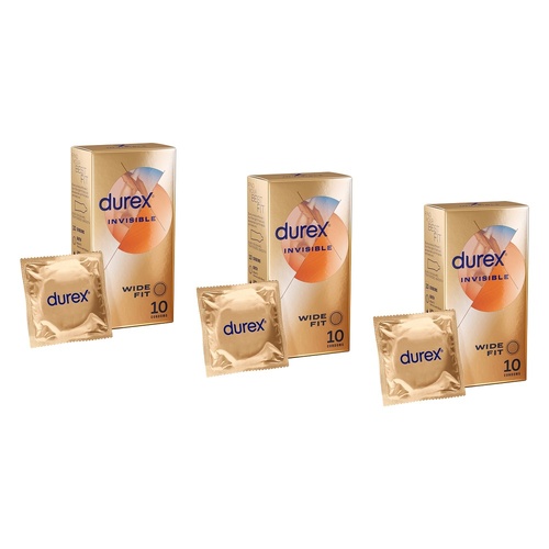 Durex Invisible Wide Fit Condoms 10 Pack Bundle of 3