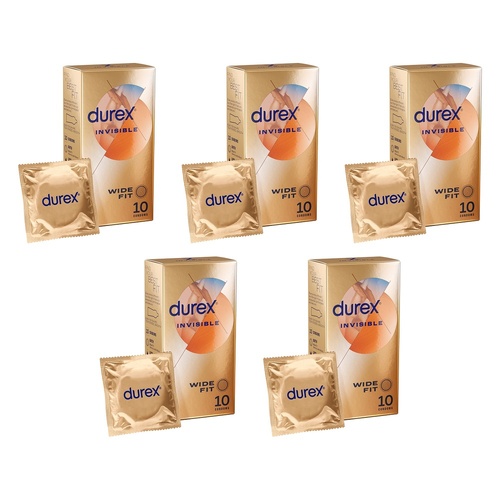 Durex Invisible Wide Fit Condoms 10 Pack Bundle of 5