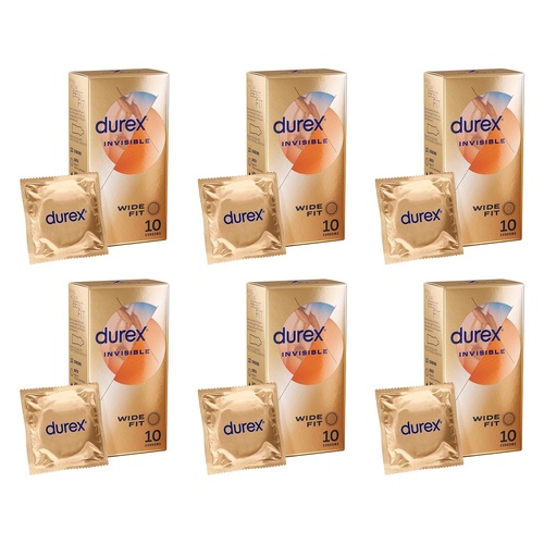 Durex Invisible Wide Fit Condoms 10 Pack Bundle of 6