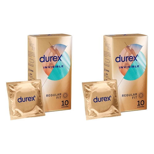 Durex Invisible Regular Fit Condoms 10 Pack Bundle of 2
