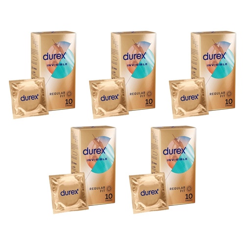 Durex Invisible Regular Fit Condoms 10 Pack Bundle of 5
