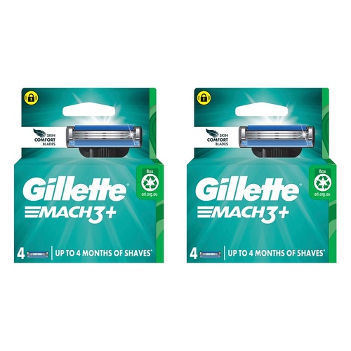 Gillette Mach3+ Razor Blade Cartridges 4 Pack Bundle of 2