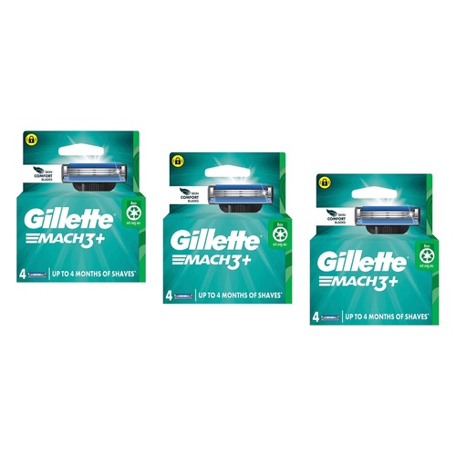 Gillette Mach3+ Razor Blade Cartridges 4 Pack Bundle of 3