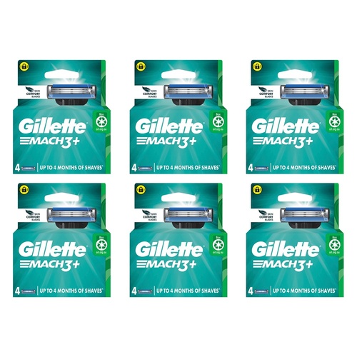 Gillette Mach3+ Razor Blade Cartridges 4 Pack Bundle of 6
