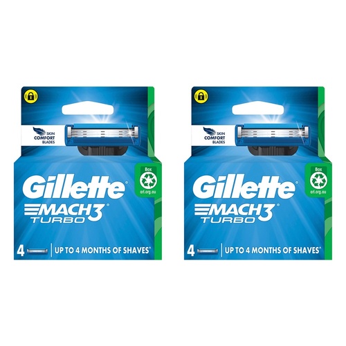 Gillette Mach3 Turbo Replacement Cartridges 4 Pack Bundle of 2