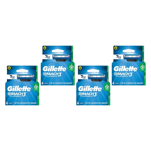 Gillette Mach3 Turbo Replacement Cartridges 4 Pack Bundle of 4