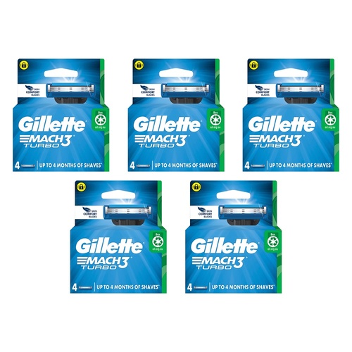 Gillette Mach3 Turbo Replacement Cartridges 4 Pack Bundle of 5