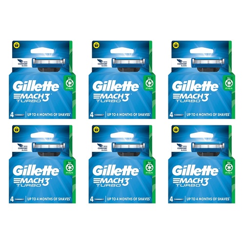 Gillette Mach3 Turbo Replacement Cartridges 4 Pack Bundle of 6