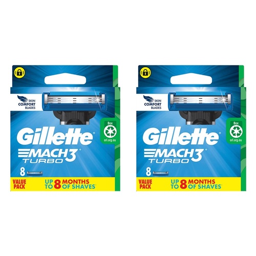 Gillette Mach3 Turbo Replacement Cartridges 8 Pack Bundle of 2
