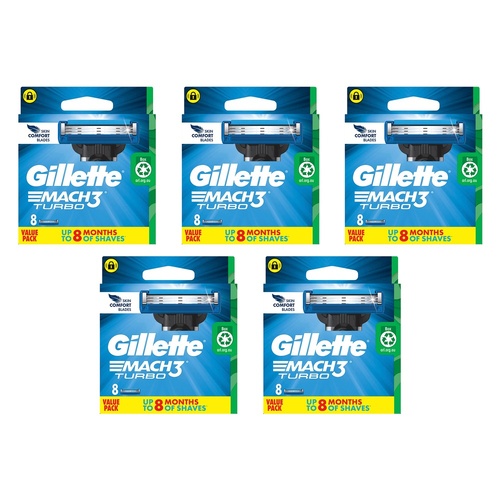 Gillette Mach3 Turbo Replacement Cartridges 8 Pack Bundle of 5
