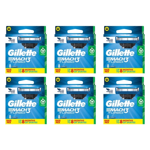 Gillette Mach3 Turbo Replacement Cartridges 8 Pack Bundle of 6