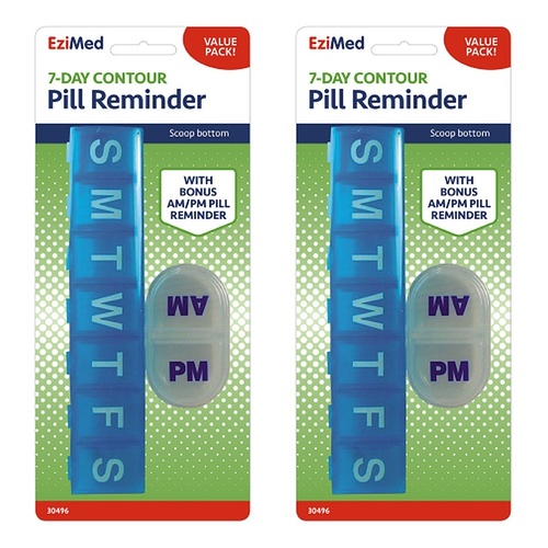 Ezy Dose 7 Day Contour Pill Reminder With Bonus AM & PM Pill Reminder Pack of 2