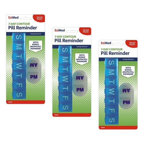 Ezy Dose 7 Day Contour Pill Reminder With Bonus AM & PM Pill Reminder Pack of 3