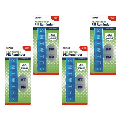 Ezy Dose 7 Day Contour Pill Reminder With Bonus AM & PM Pill Reminder Pack of 4
