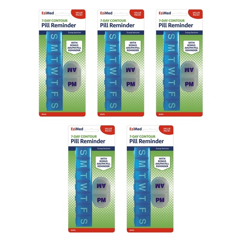 Ezy Dose 7 Day Contour Pill Reminder With Bonus AM & PM Pill Reminder Pack of 5
