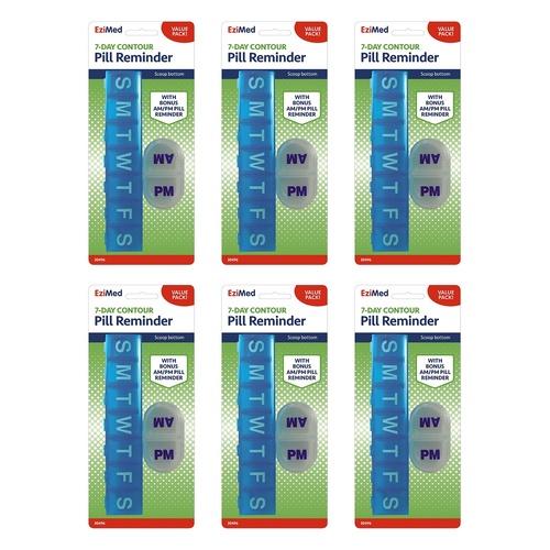Ezy Dose 7 Day Contour Pill Reminder With Bonus AM & PM Pill Reminder Pack of 6