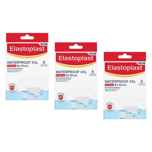 Elastoplast Waterproof XXL Sterile Dressings 8cm x 10cm Pack of 3