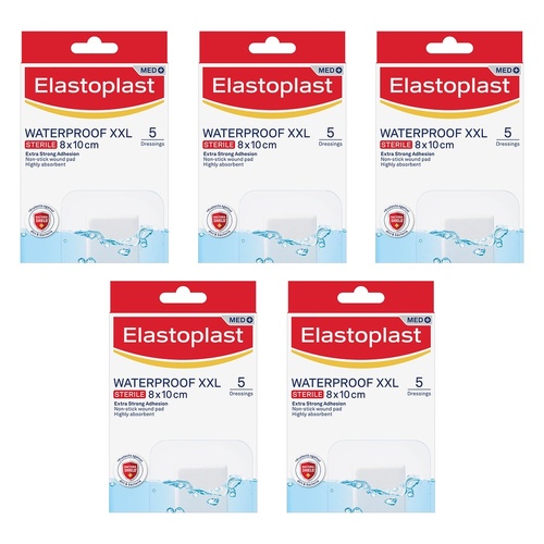 Elastoplast Waterproof XXL Sterile Dressings 8cm x 10cm Pack of 5