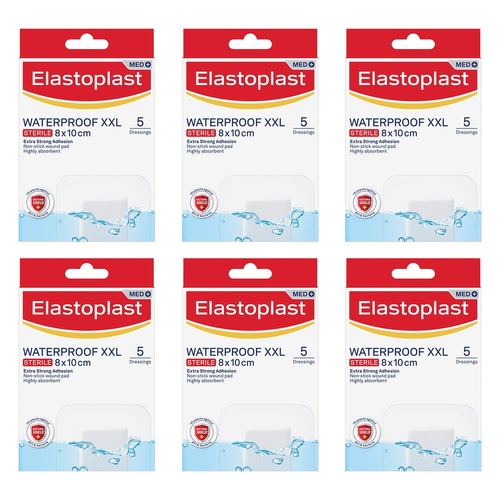 Elastoplast Waterproof XXL Sterile Dressings 8cm x 10cm Pack of 6