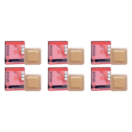Medstock Silicone Foam Dressing with Border 5cm x 5cm 10 Pack Bundle of 6