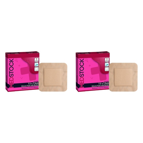 Medstock Silicone Foam Dressing with Border 7.5cm x 7.5cm 10 Pack Bundle of 2