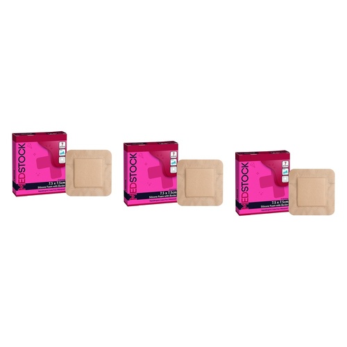Medstock Silicone Foam Dressing with Border 7.5cm x 7.5cm 10 Pack Bundle of 3
